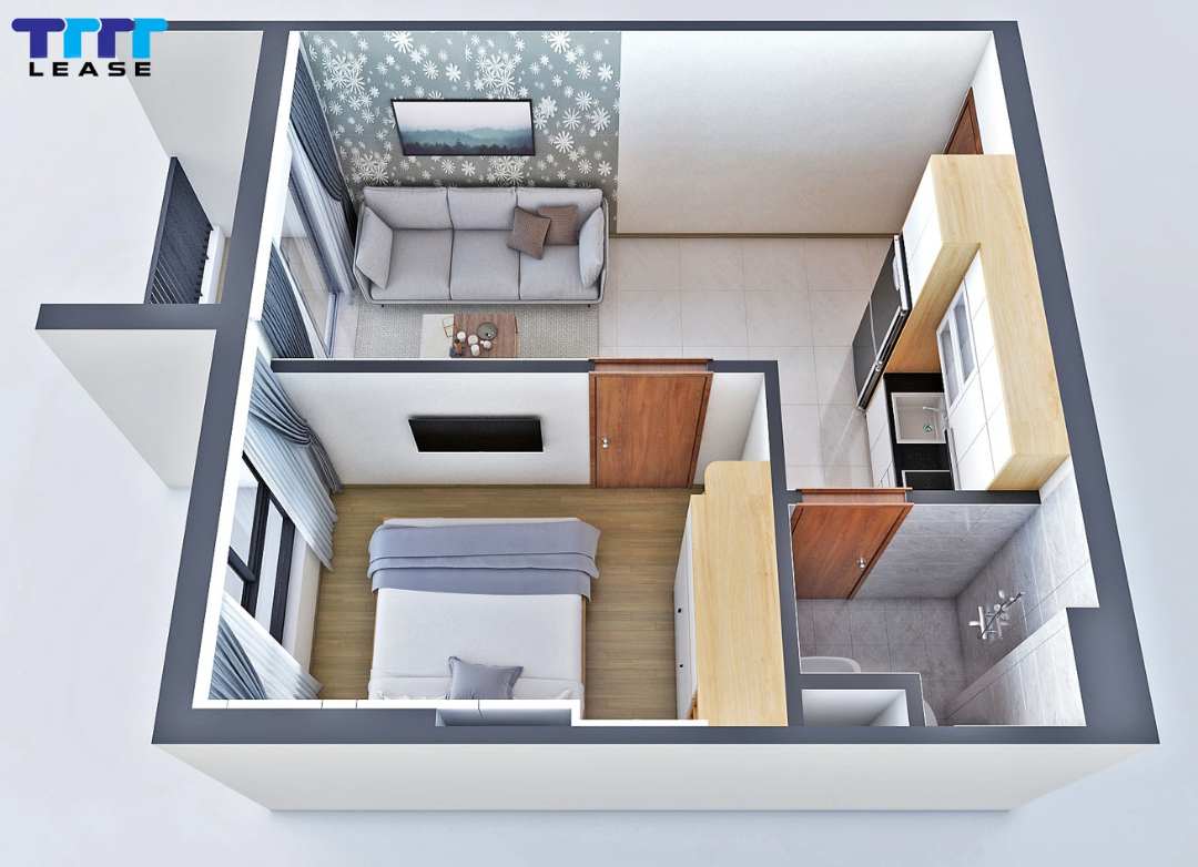 Mô hình căn hộ 1 phòng ngủ của chung cư Bcons Green View
