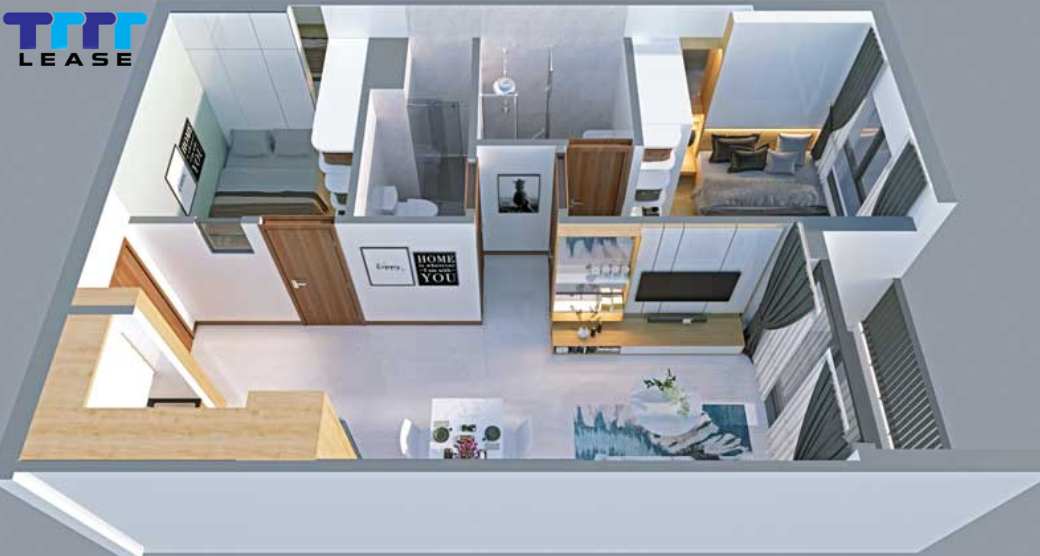 Hình mẫu mô phỏng căn hộ Bcons Green View 2pn, 2wc 