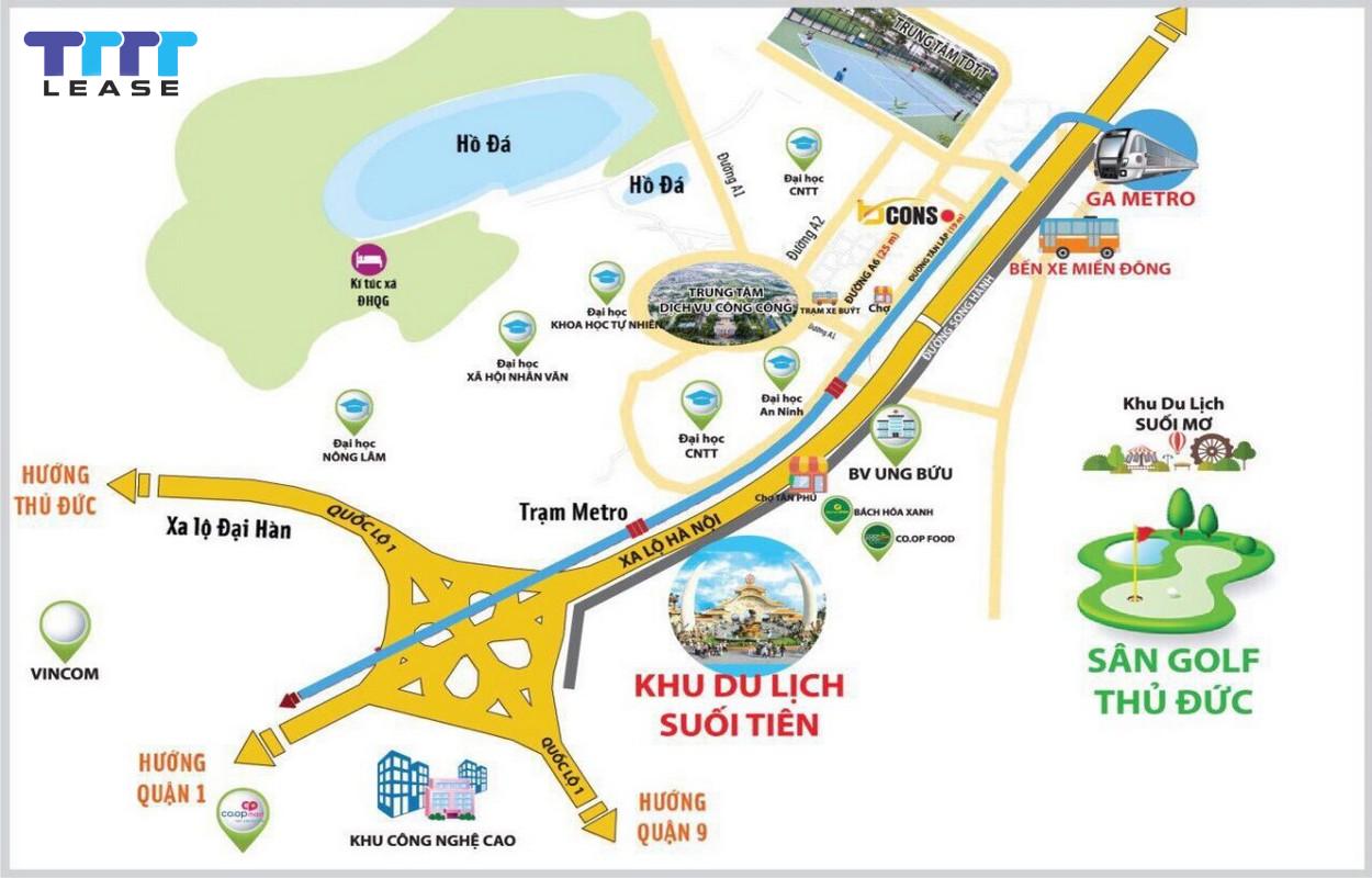 Vị trí và tác động của Bcons Miền Đông so với tuyến Metro